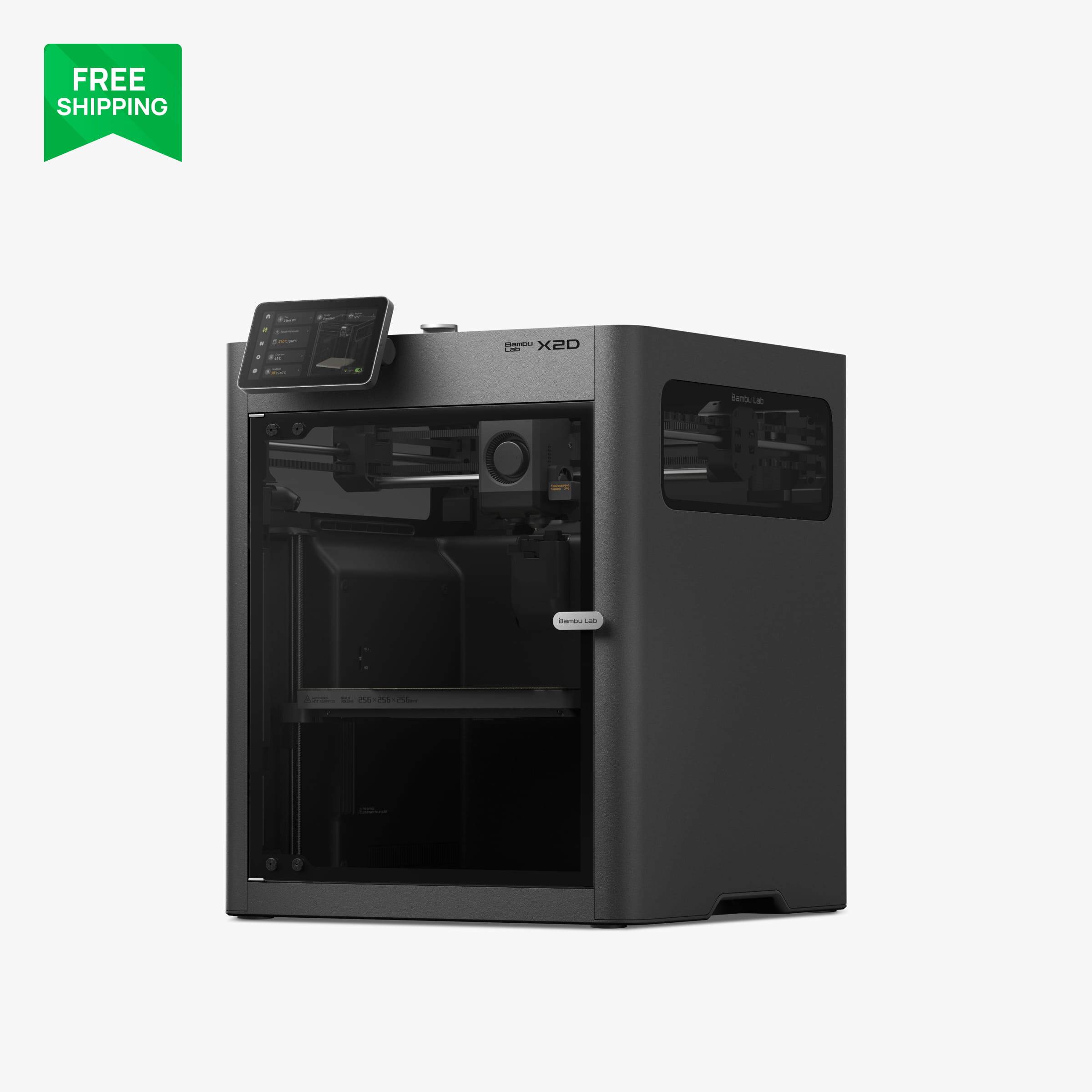 Bambu Lab X2D 3D Printer Front View Bambu Lab X2D 3D Printer front view with AMS 2 Pro and touchscreen