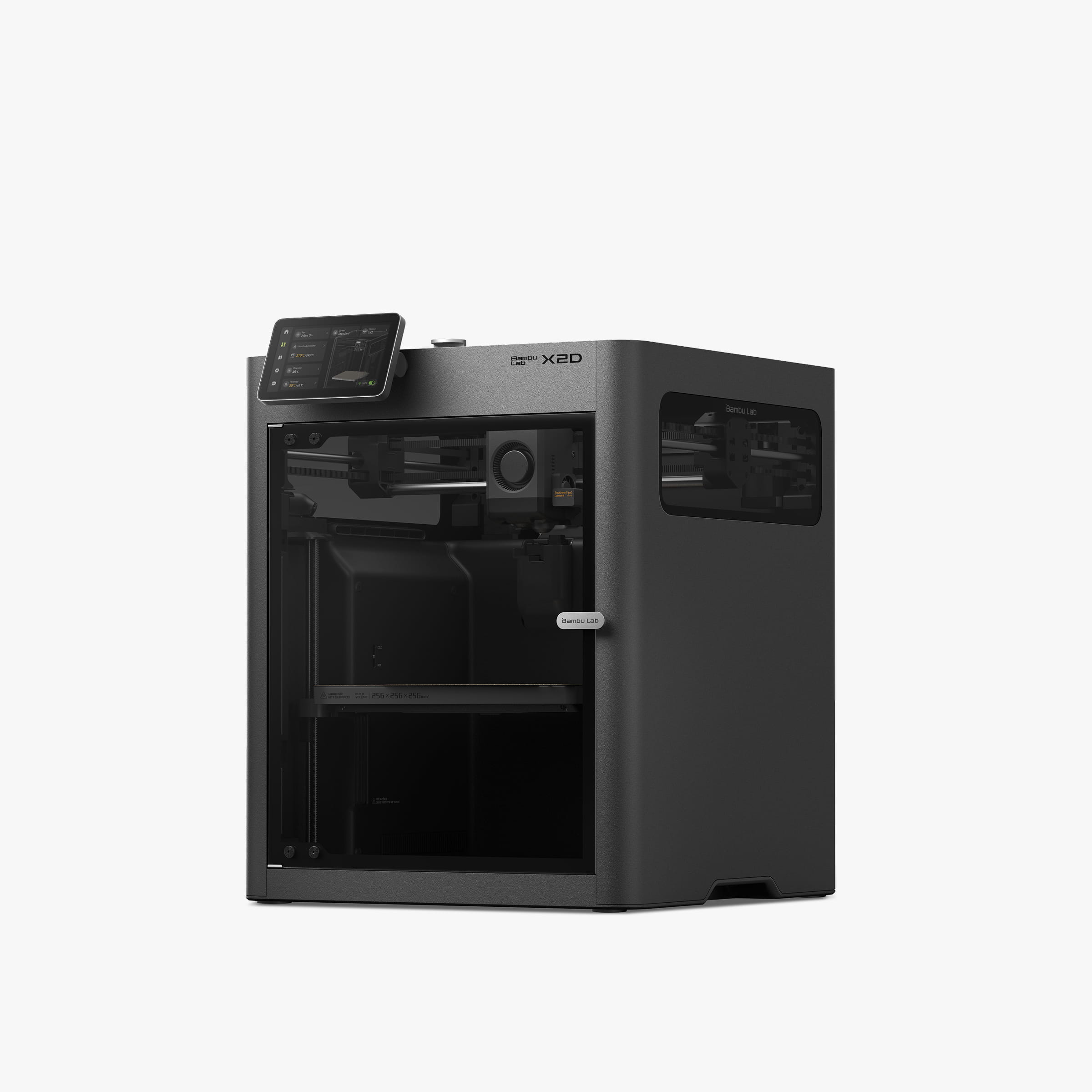 Bambu Lab X2D 3D Printer Angled View Bambu Lab X2D 3D Printer angled view showing enclosed chamber and build plate