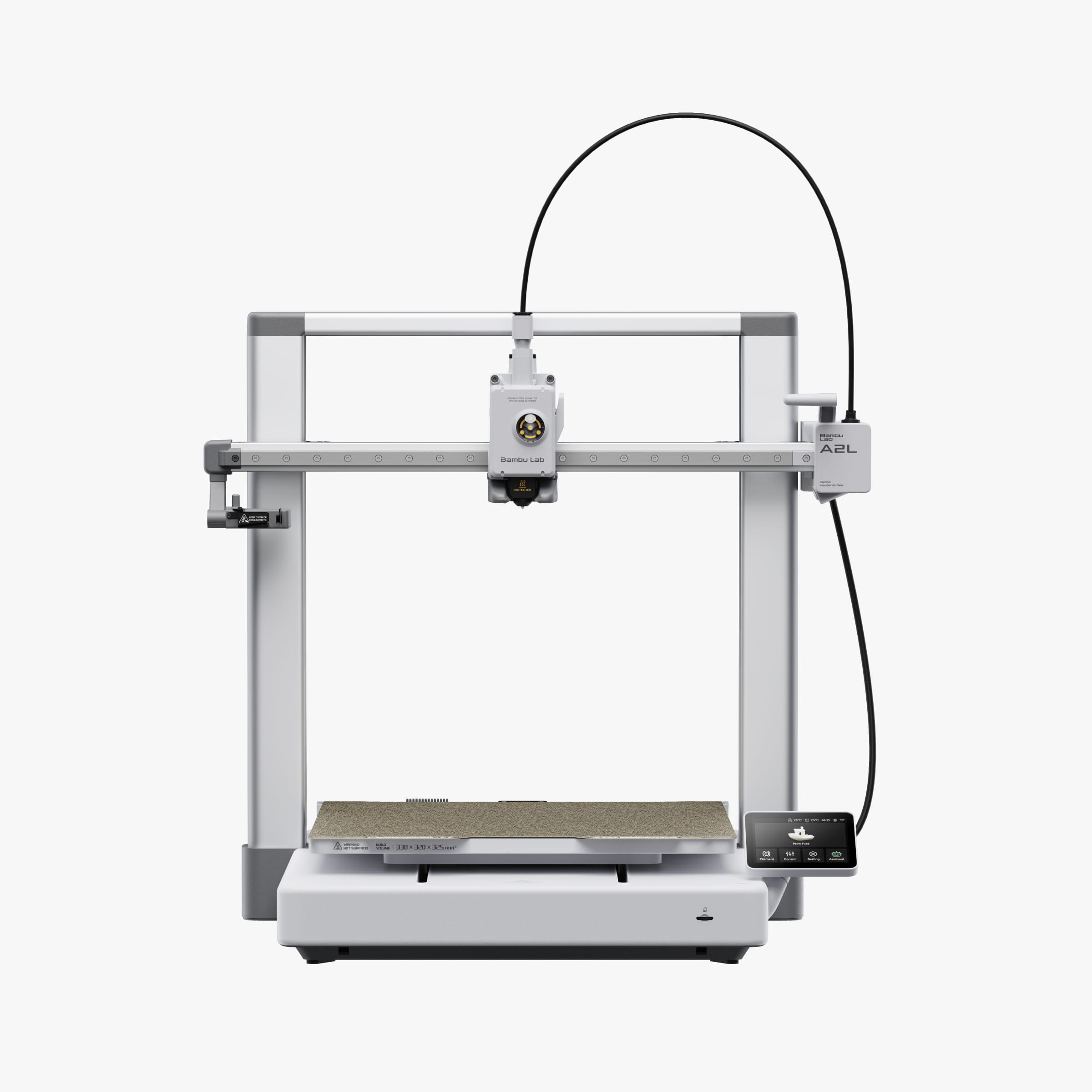 Bambu Lab A2L 3D printer front view with touchscreen