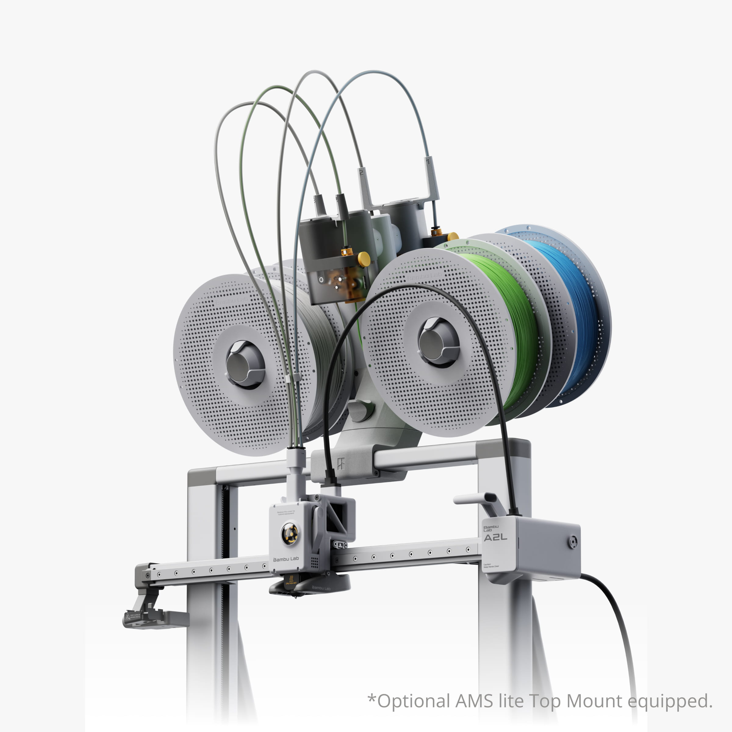 Bambu Lab AMS lite multi-color filament spools