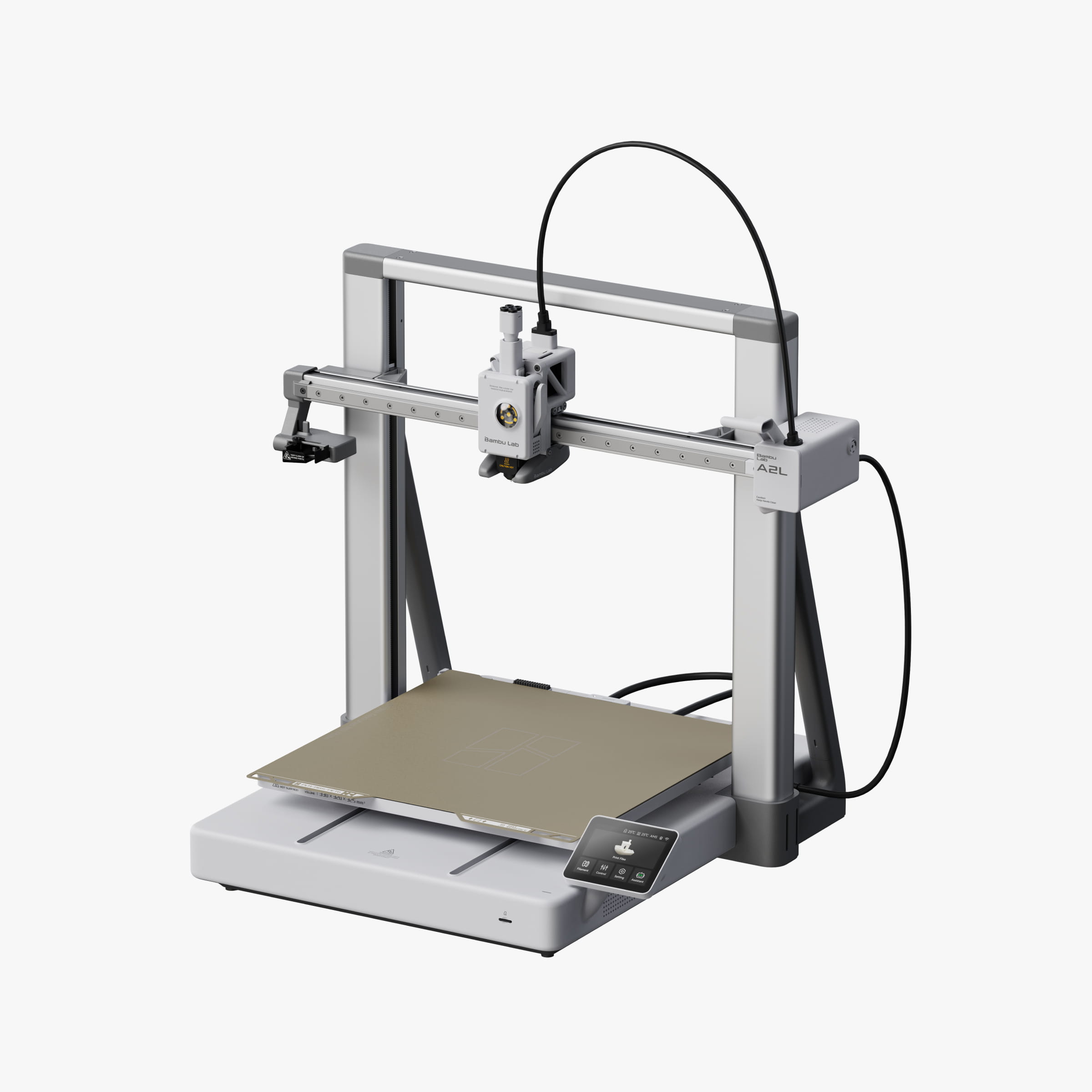 Bambu Lab A2L printer angled view showing build plate